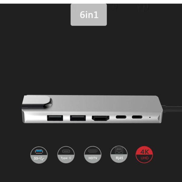 Type C 6-in-1 Hub – HDMI, USB3.0, PD, and Ethernet Adapter | Shop Now on CyberRigStore.com