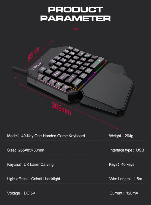 Leilang TF950 Pro Elite One-Handed Gaming Keyboard and Mouse Combo | Shop Now on CyberRigStore.com