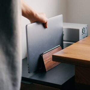 TimberDesk Solid Wood Laptop Stand – Durable Walnut Design | Shop Now on CyberRigStore.com